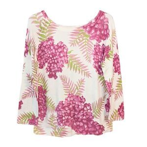 Knitme boat neckline pink berry green leafs sweater Medium @X